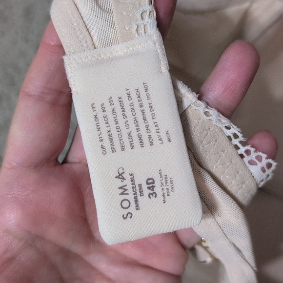 SOMA Embraceable Demi Bra Lace Trim Underwire Pale Sand color Size 34D - Picture 6 of 13